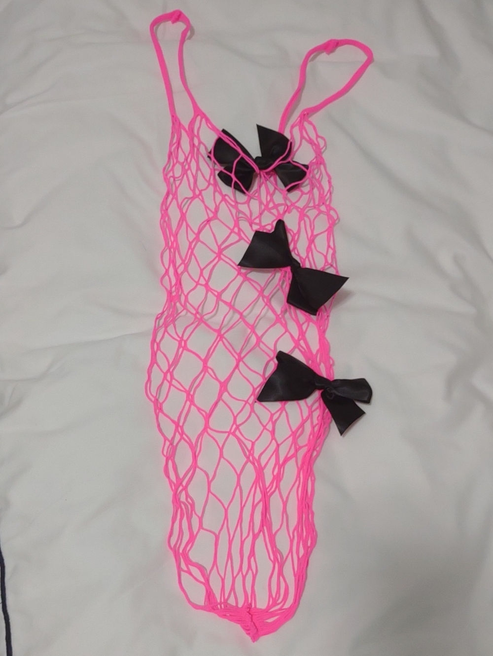SHEIN Hot Pink Fishnet Dress with Black Bow Details